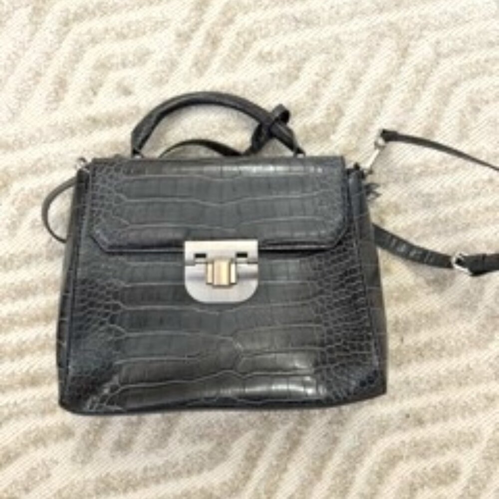 Gray Crocodile Print Crossbody